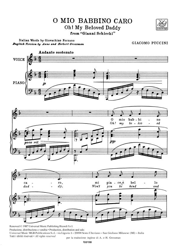 Gianni Schicchi: Oh! My Beloved Daddy - Per Soprano E Pianoforte - pro zpěv a klavír